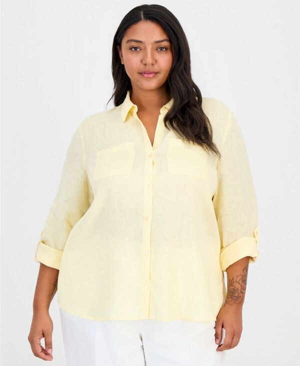 チャータークラブ レディース トップス シャツ リネン Charter Club Womens 100 Linen Shirt Created for Macys Lemon Zest