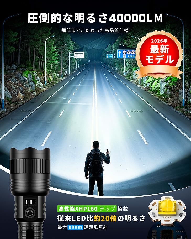 懐中電灯 強力 【2026新モデル?超高輝度】軍用 最強 フラッシュライト