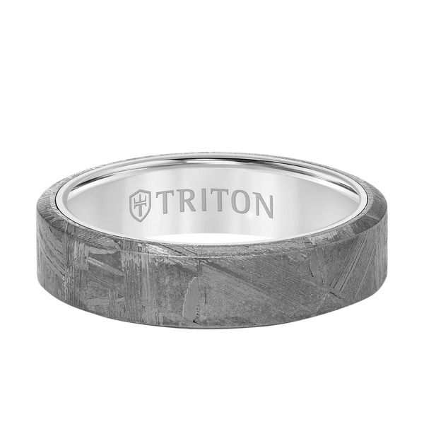トリトン レディース アクセサリー 指輪 Triton 6MMeteorite Ring with Black Tungsten Sleeve and Low Dome with Flat Edge
