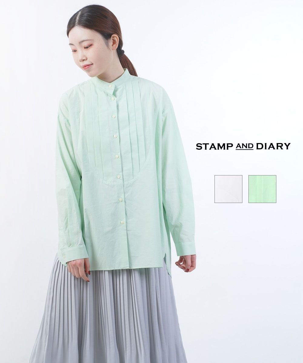 【30%OFF】スタンプアンドダイアリー STAMP AND DIARY シャツ ブラウス トップス 長袖 スタンドカラー フロント タック ピンタック 前後差 日本製 大人 ・SD307ES11-3612401(レディース)
