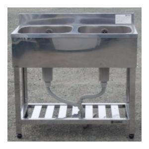 アズマ 業務用 ステンレス 2槽 シンク W900 D450 H800(+90)mm 厨房 KP2-900 W90cm D45cm