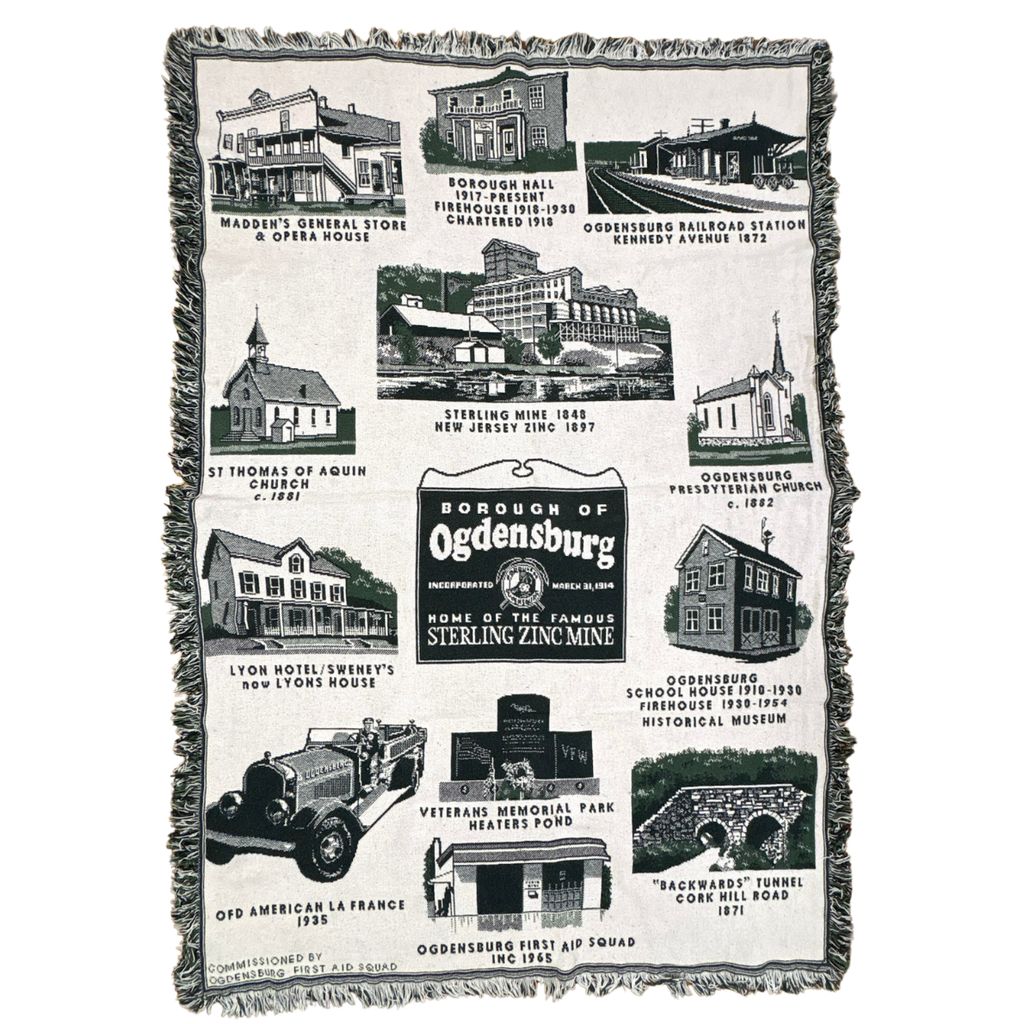vintageラグ ブランケット マルチカバー タペストリー USA製 オグデンズバーグ 名所 建物 Rug Blanket Ogdensburg 3266