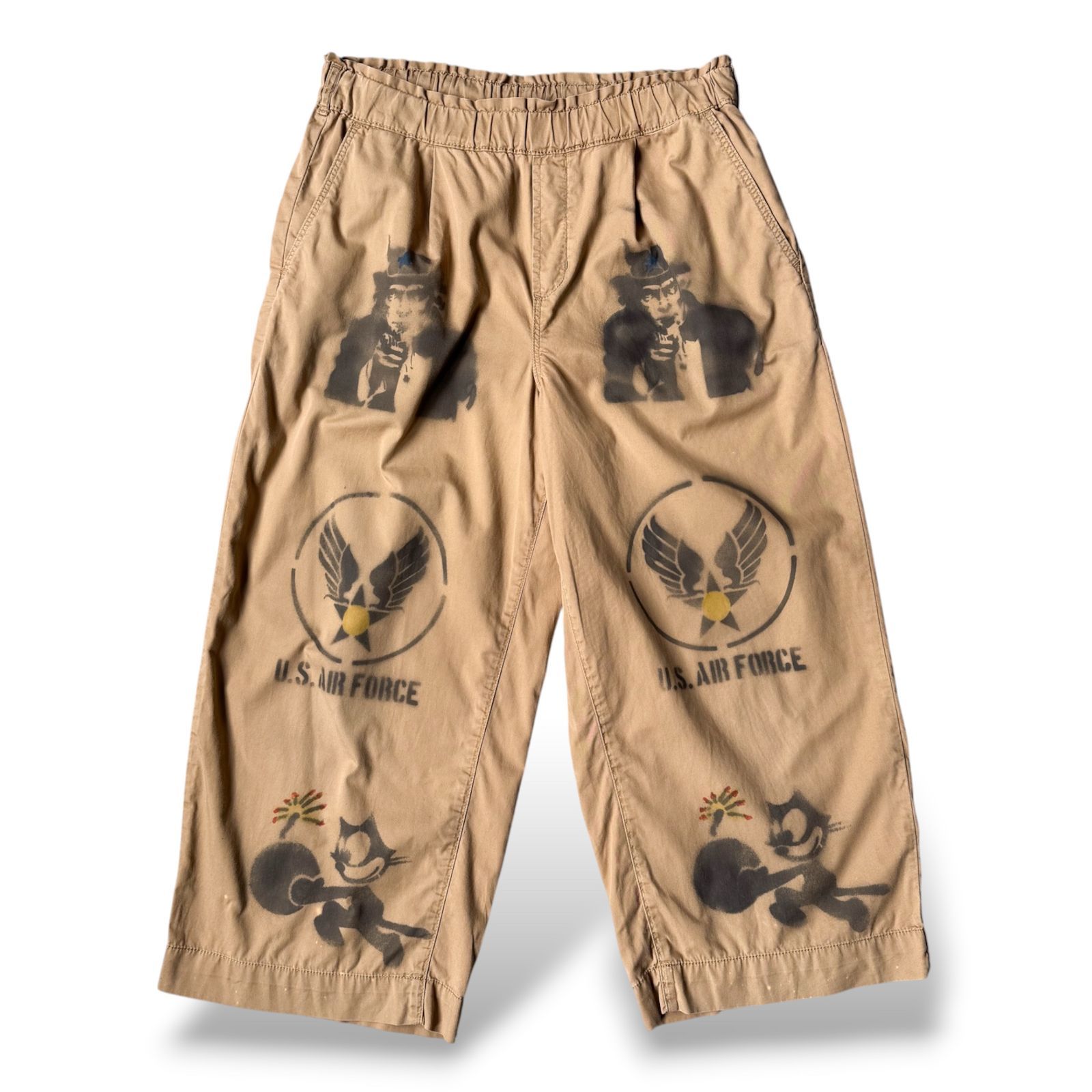 HAND PAINTED STENCIL ART WIDE PANTS / ハンド ペイント ステンシル アート ワイド パンツ アンクルサム フィリックス エアフォース ミリタリー