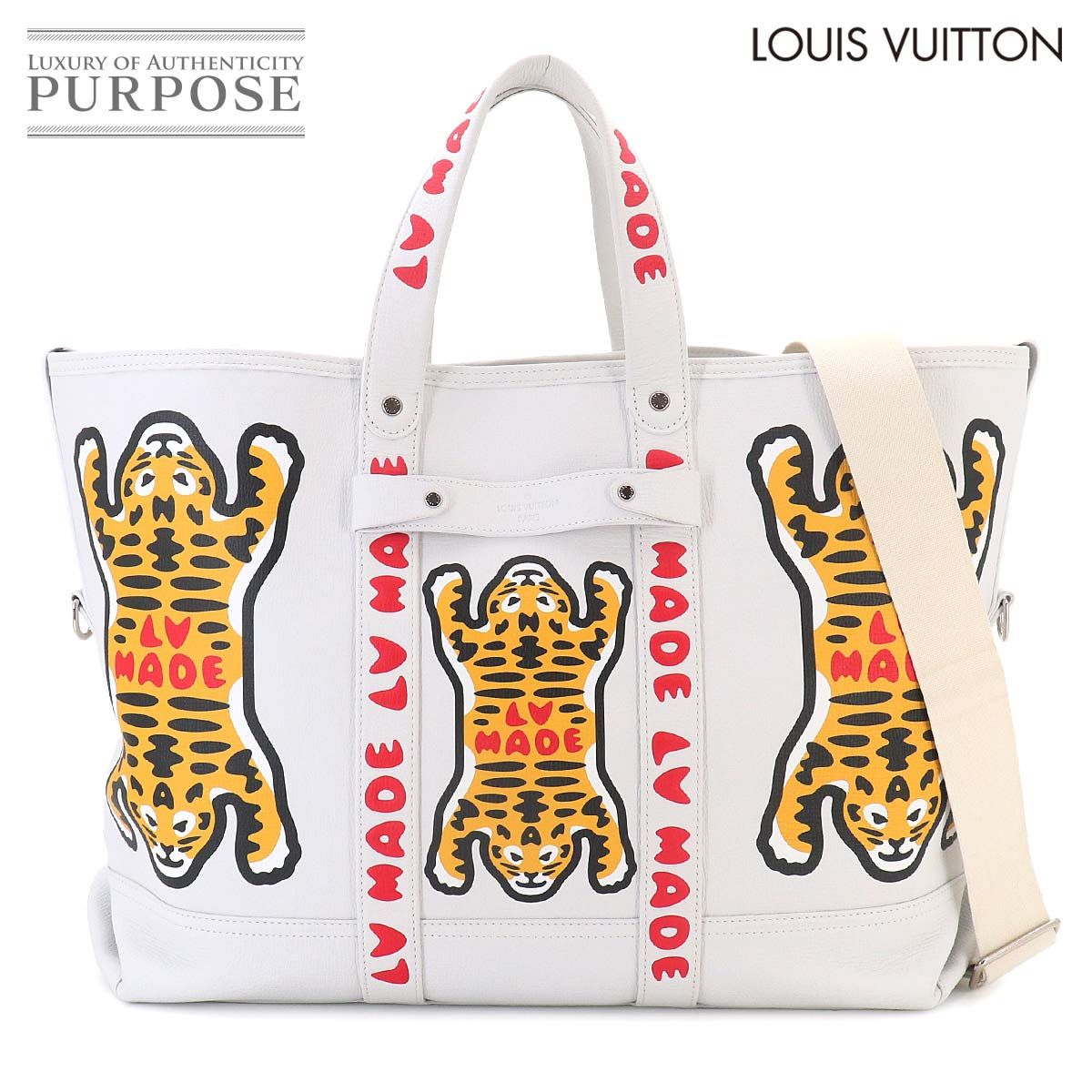未使用 展示品 ルイ ヴィトン LOUIS VUITTON LVスクエアード トロリー トート バッグ レザー ブロン M59366 RFID シルバー 金具 90327164