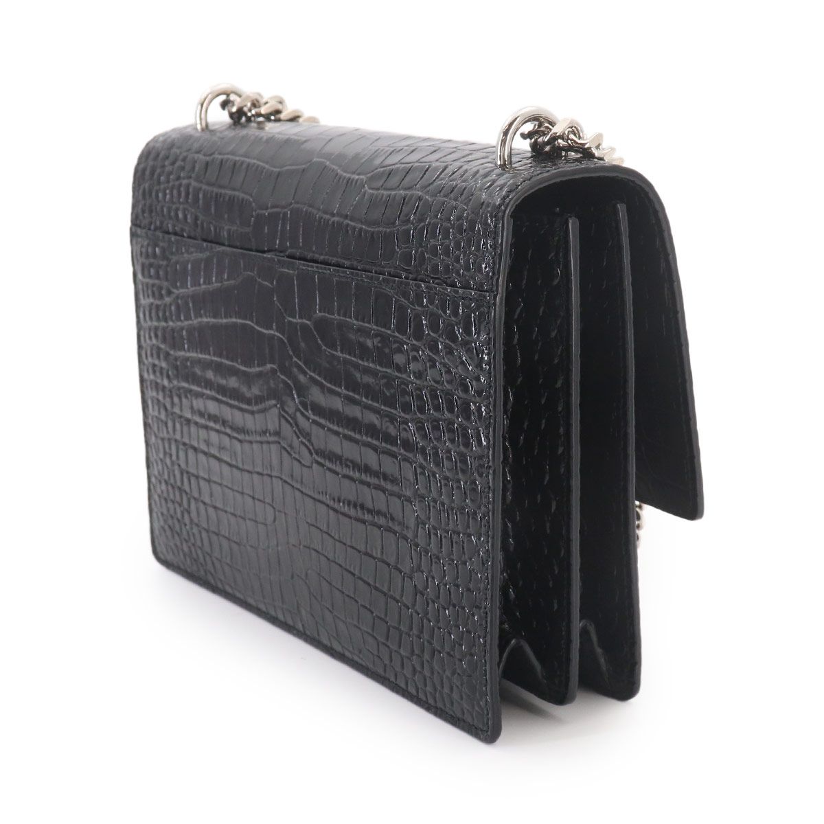 未使用 展示品 サンローラン SAINT LAURENT サンセット ミディアム チェーン ショルダー バッグ クロコ型押し レザー ブラック 90327344