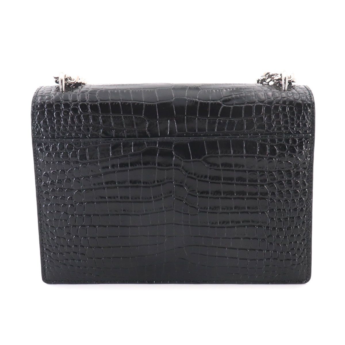 未使用 展示品 サンローラン SAINT LAURENT サンセット ミディアム チェーン ショルダー バッグ クロコ型押し レザー ブラック 90327344