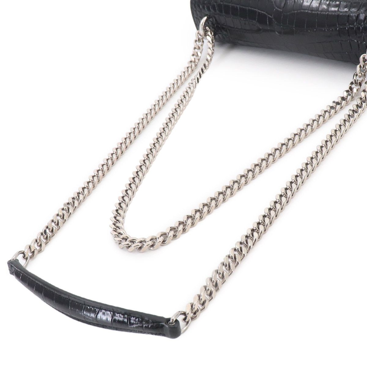 未使用 展示品 サンローラン SAINT LAURENT サンセット ミディアム チェーン ショルダー バッグ クロコ型押し レザー ブラック 90327344