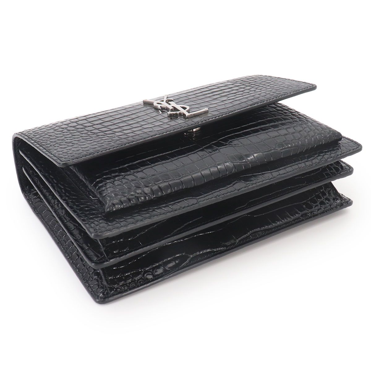 未使用 展示品 サンローラン SAINT LAURENT サンセット ミディアム チェーン ショルダー バッグ クロコ型押し レザー ブラック 90327344