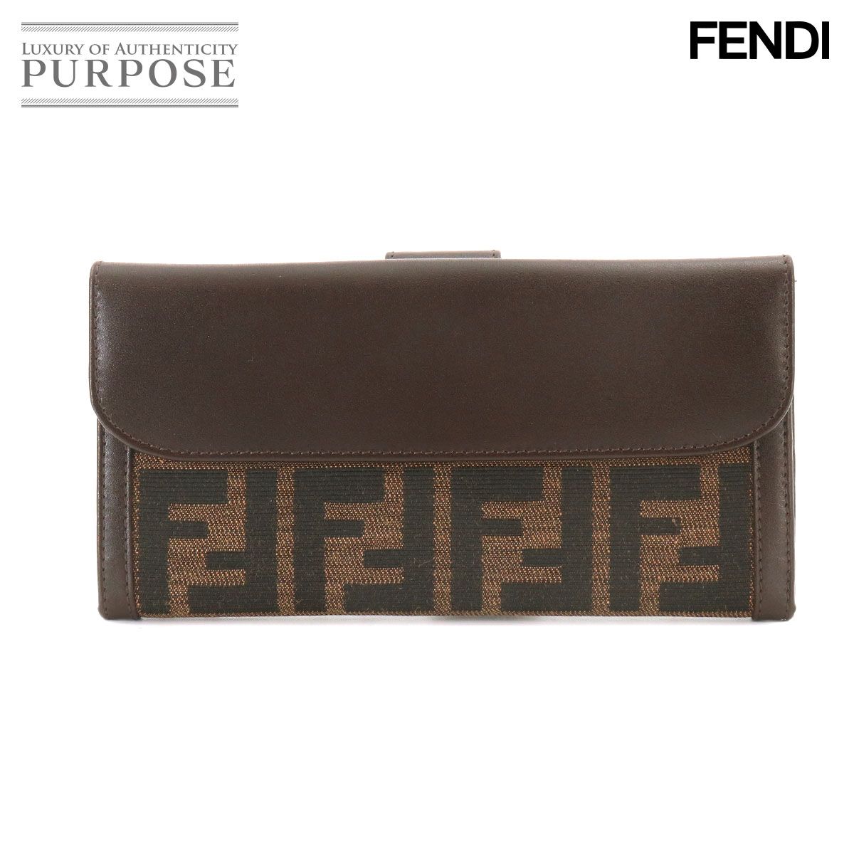 新品同様 フェンディ FENDI ズッカ柄 二つ折り 長財布 キャンバス レザー ブラウン 2251 90328539