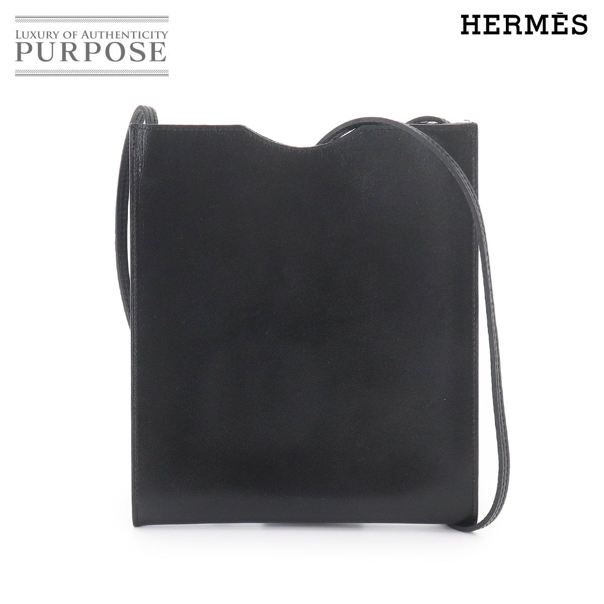新品同様 エルメス HERMES オニメトゥ ショルダー バッグ ポシェット ボックスカーフ ブラック Onimaitou 90329028
