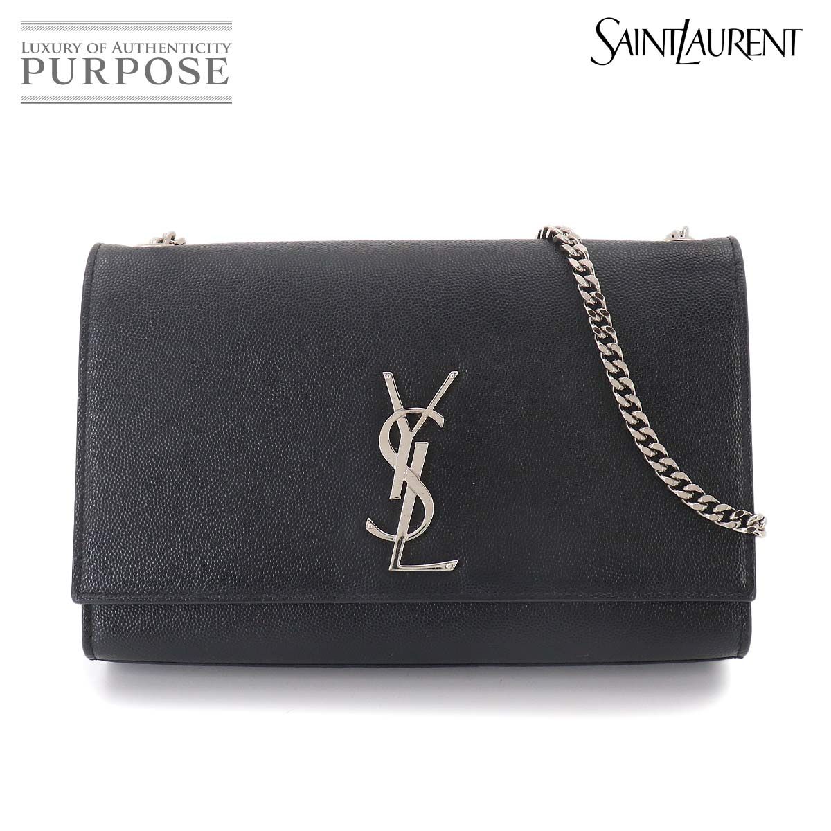 新品同様 サンローラン SAINT LAURENT ケイト ミディアム チェーン ショルダー バッグ レザー ブラック 364021 Kate Medium Bag 90329264