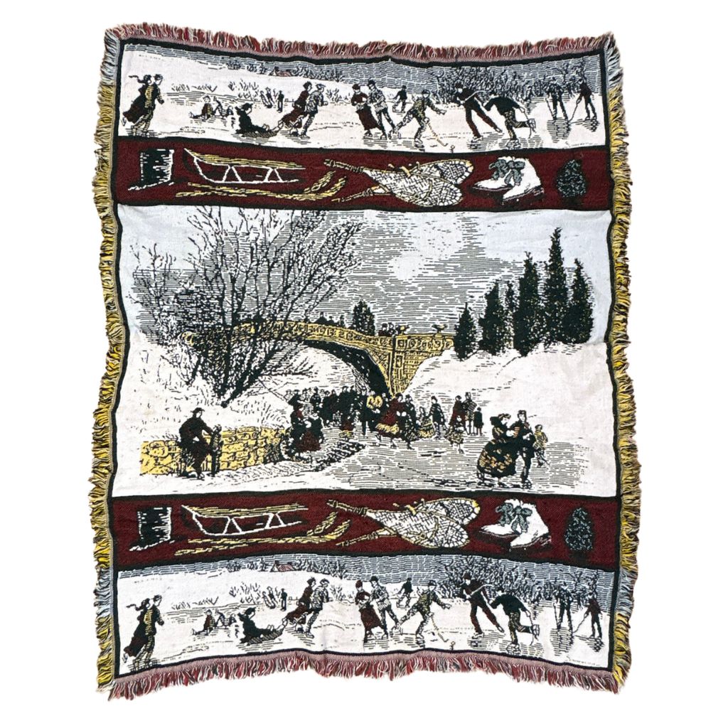 vintageラグ ブランケット マルチカバー タペストリー スケート 風景 橋 雪 Rug Blanket Ice Skating 3268
