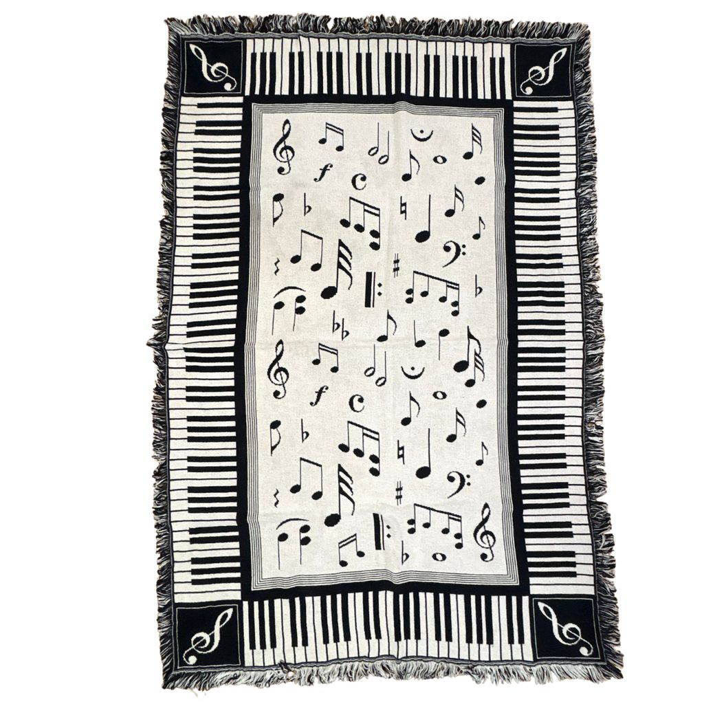 vintageラグ ブランケット マルチカバー タペストリー USA製 音符 ピアノ 鍵盤 Rug Blanket Music Notes 3269