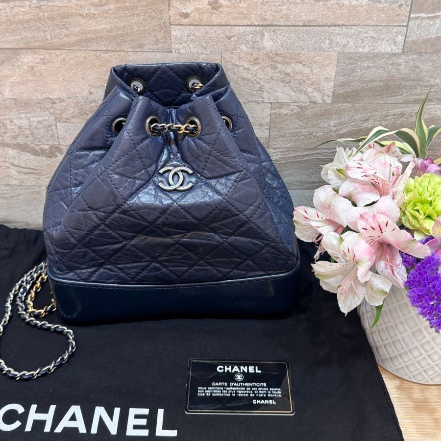 CHANEL ココマーク ガブリエル バックパック 2WAYバッグ チェーンバッグ ブルー ネイビー レザー シルバー金具