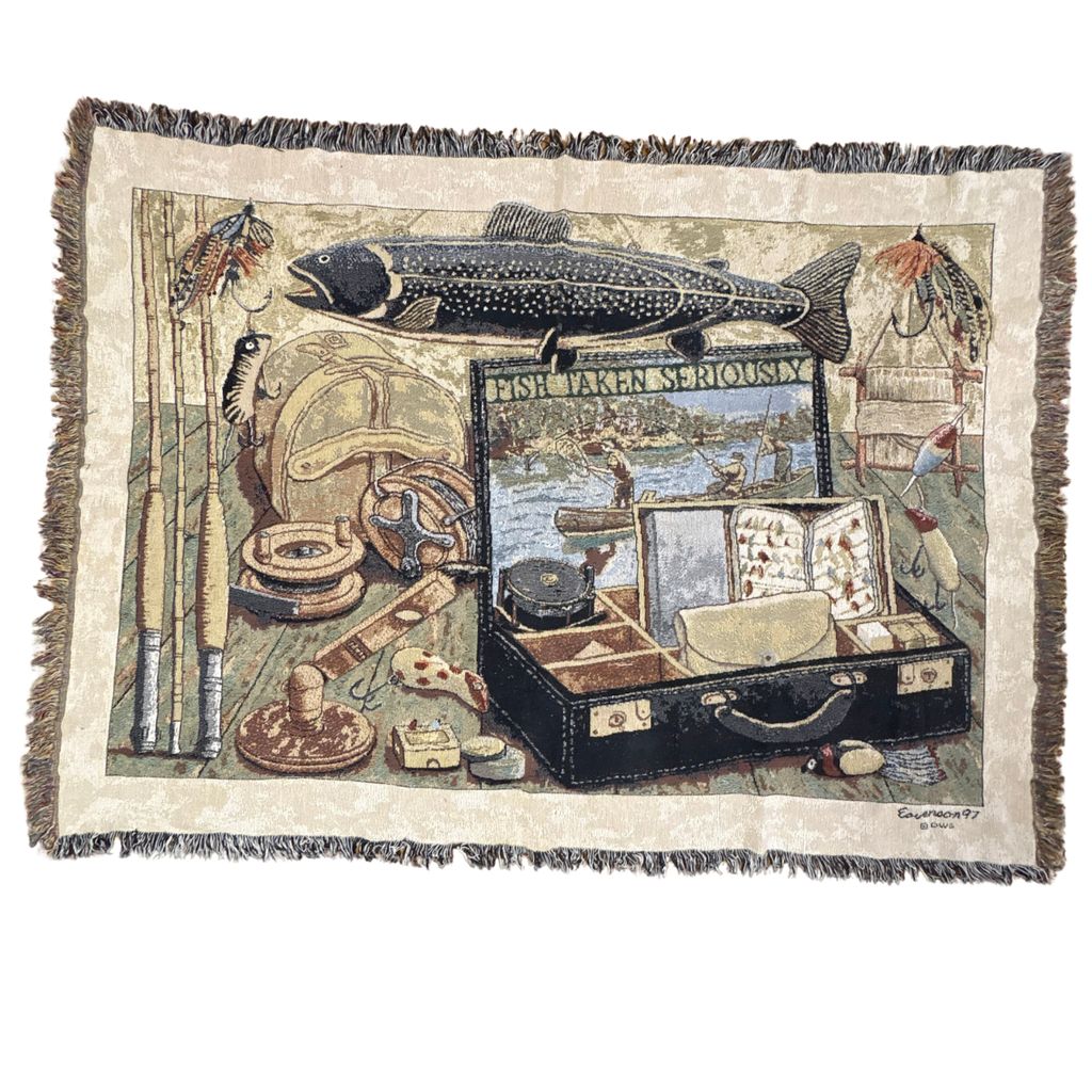 vintageラグ ブランケット マルチカバー タペストリー 釣り フィッシング アウトドア Rug Blanket Fish Cabin 3272