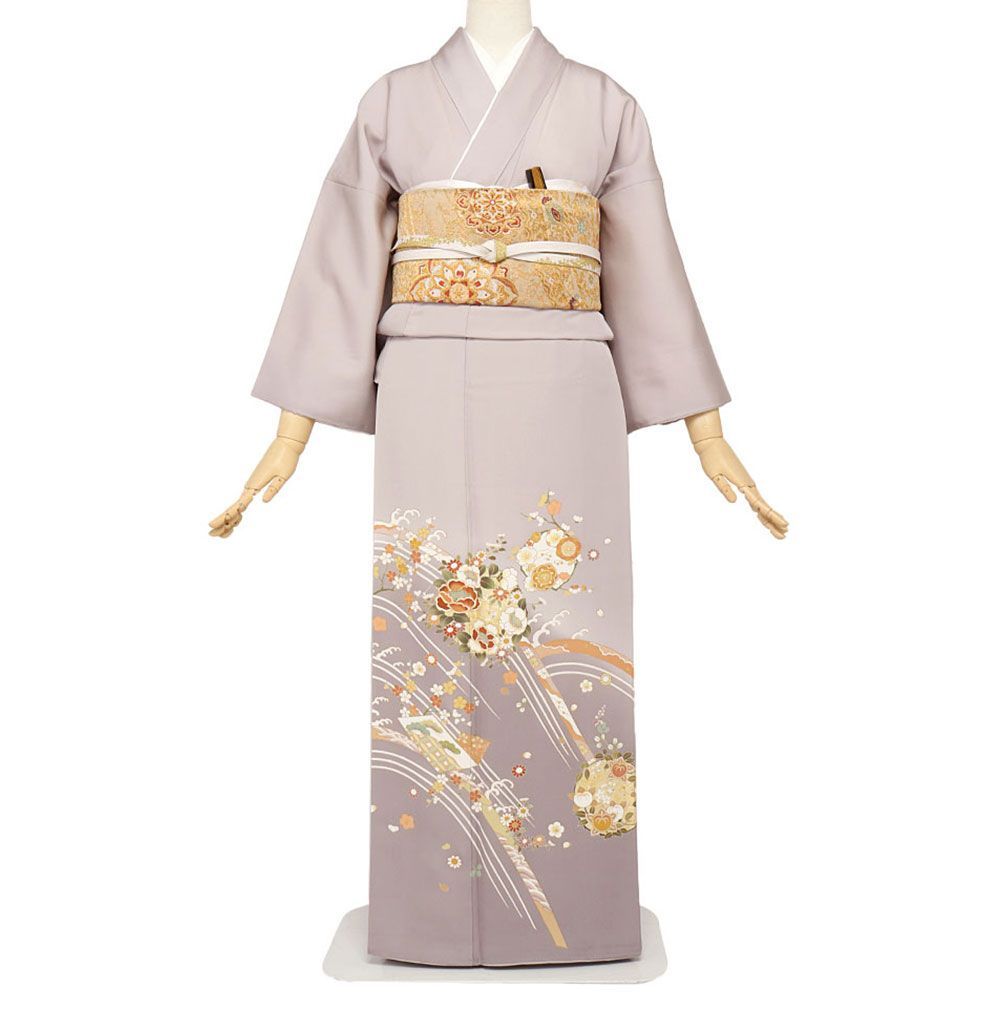 礼装用　色留袖　三つ紋　比翼仕立て　立波・花丸・梅・牡丹　着物単品　【結婚式、披露宴などの祝い事に】旧レンタル商品