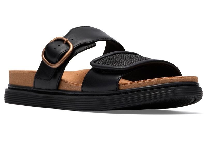 クラークス レディース シューズ サンダル Clarks Arwell Step Black Leather ブラック