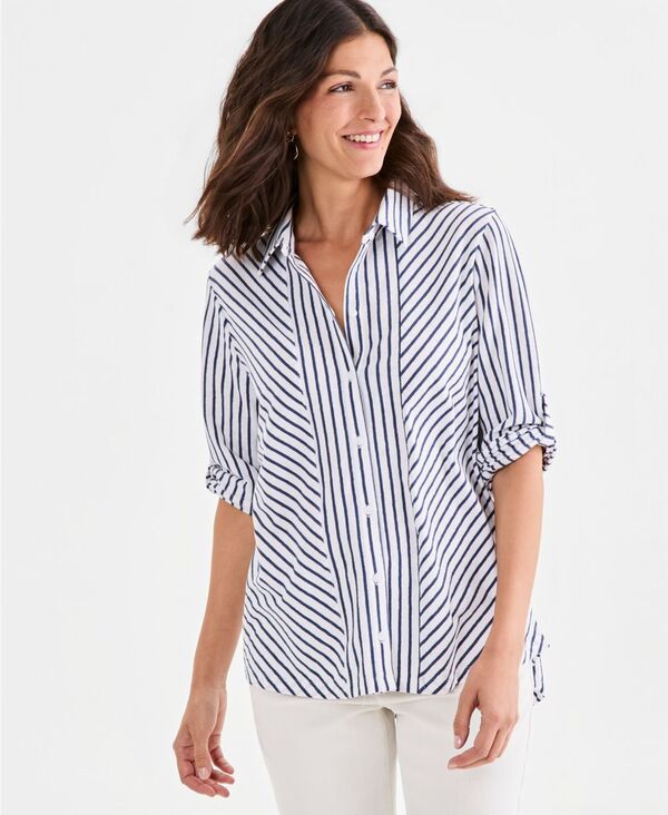 スタイルアンドコー レディース トップス シャツ ニット Style Co Womenstriped Knit ButtonFront Shirt Uniform Blue ブルー
