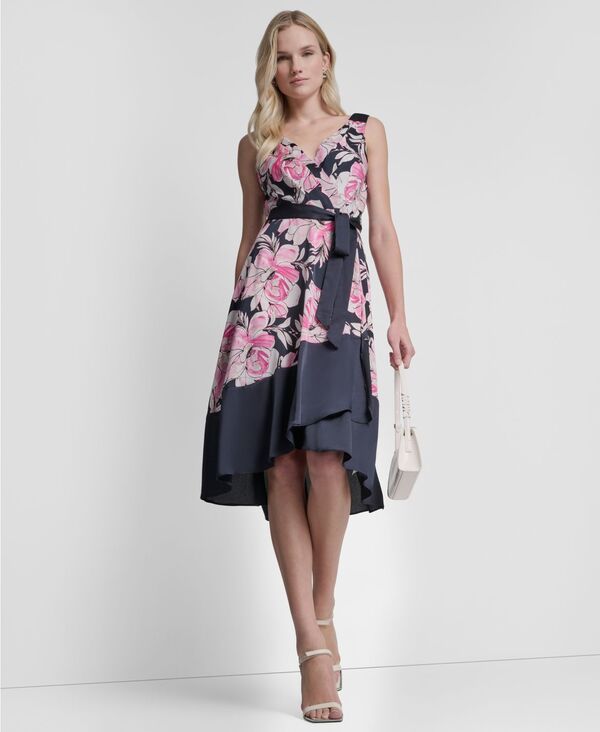 ダナ キャラン ニューヨーク レディース トップス ワンピース アシンメトリー DKNY Womensurplice Neck Asymmetrical Hem Dresspring Navy Mul
