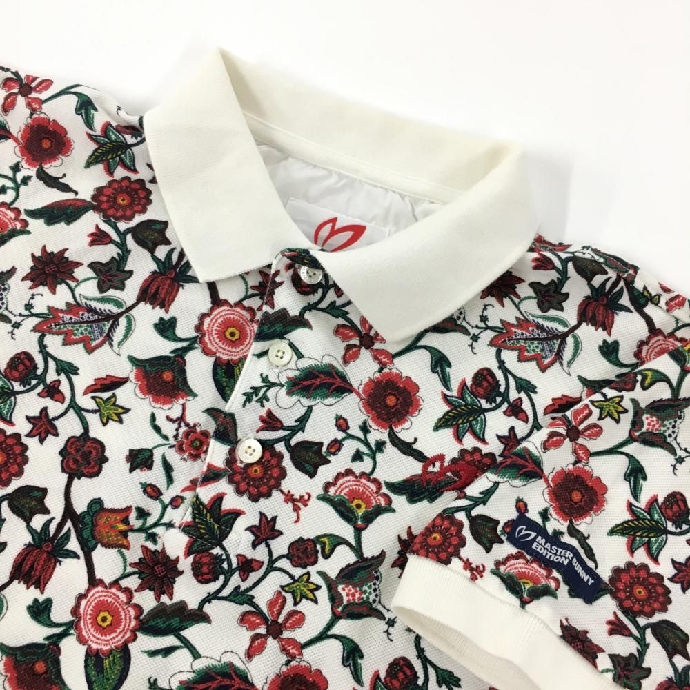 マスターバニー 半袖ポロシャツ 白×レッド 花柄 メンズ M ゴルフウェア