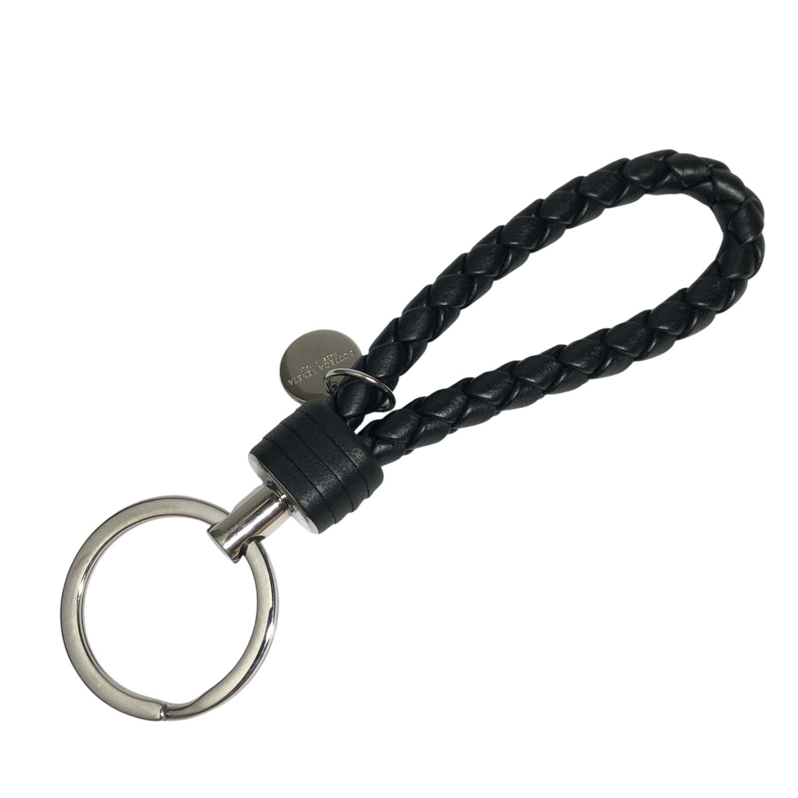 美品【ボッテガヴェネタ】本物 BOTTEGA VENETA イントレチャート キーリング キーホルダー チャーム レザー×金属素材 イタリア製