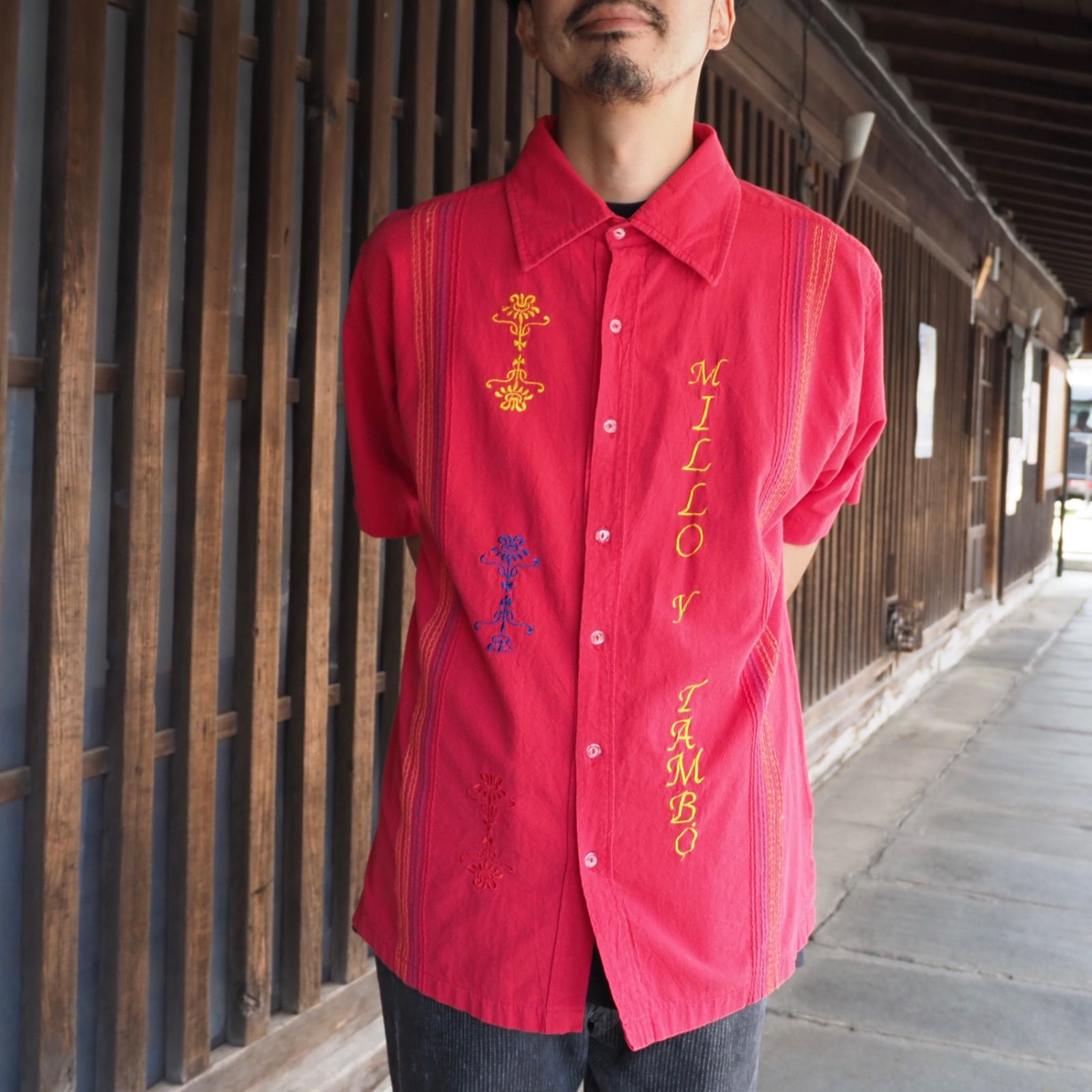 70’s〜 South America Embroidered S/S Shirt XL 刺繍 半袖シャツ