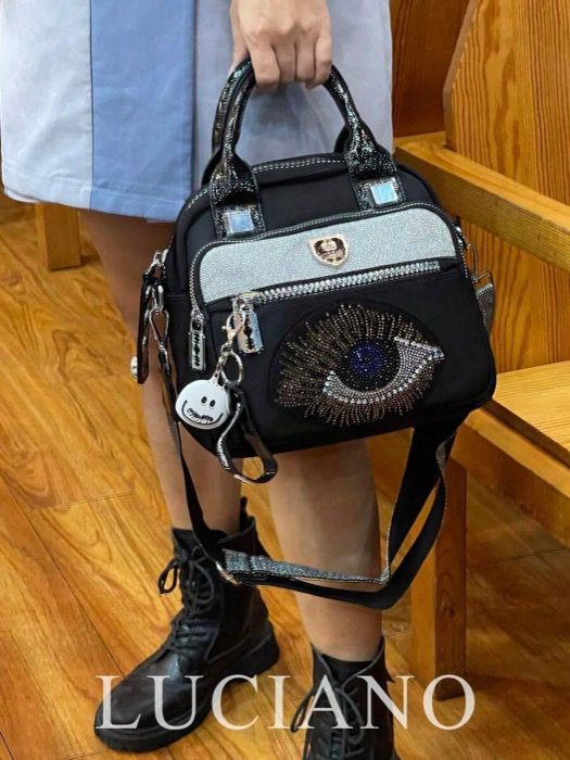 バッグ レディース ハンドバッグ 1点セット、レディースハンドバッグ、ブラック、ラインストーンアイデザインハンドバッグ、ぶら下がるアクセサリー付きショルダーバッグ、金属バックルのパーソナライズされたレディースバッグ、アイホットダイヤモンドデザイン、レディ 7,821円