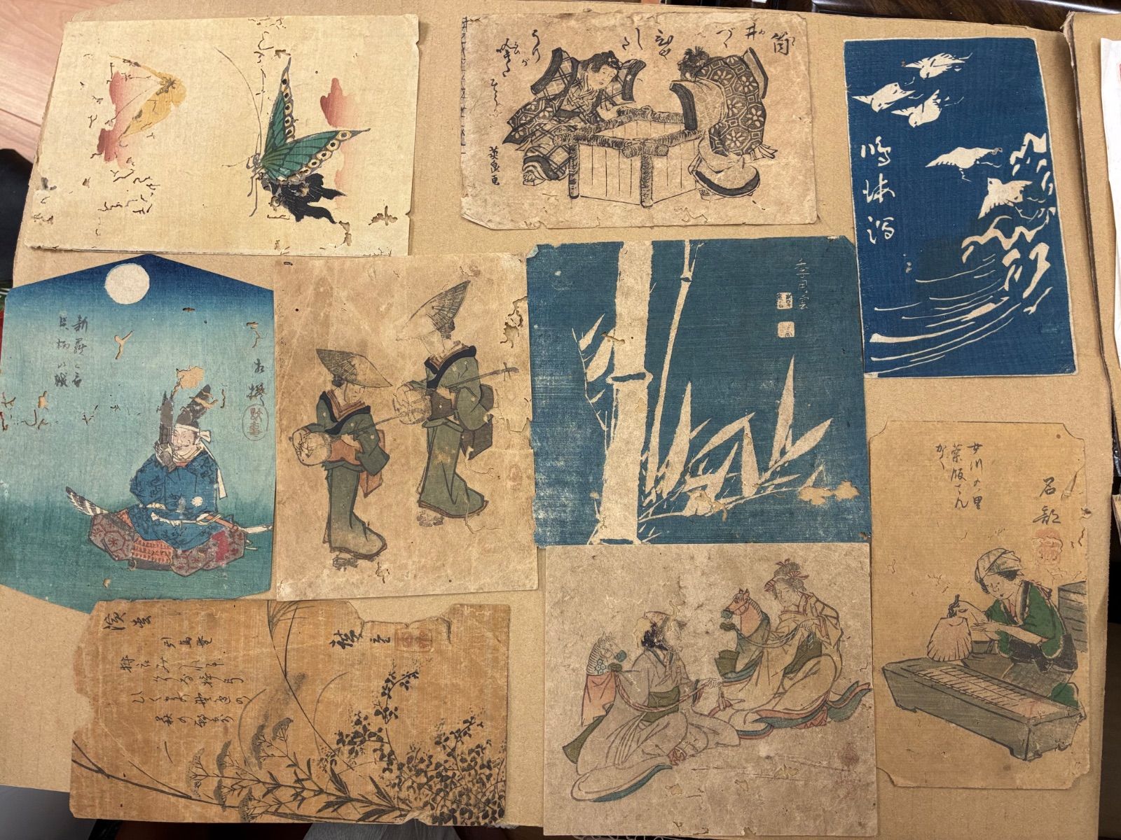 【希品】江戸期 浮世絵・絵草紙 貼り交ぜ残片 50枚まとめてセット 260624-1
