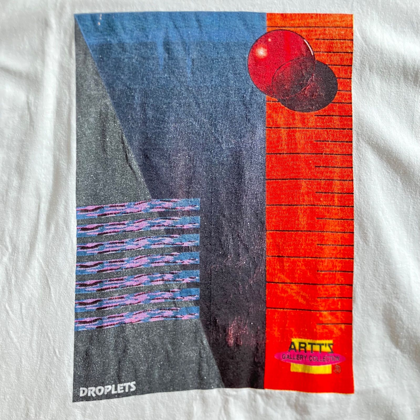 ARTT'S GALLERY COLLECTION DROPLETS アート Tシャツ 80s 90s ポストモダン 抽象アート フォトプリント Hanes BEEFY-T USA製 シングルステッチ ホワイト 白 希少 古着 メンズ XL ヴィンテージ