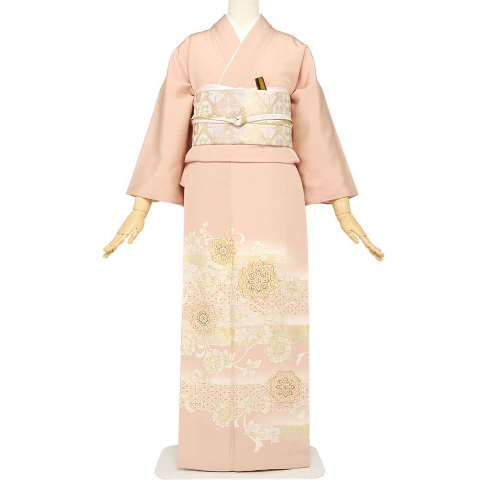 礼装用　色留袖　三つ紋　比翼仕立て　七宝・牡丹唐草・華文　着物単品　【結婚式、披露宴などの祝い事に】旧レンタル商品