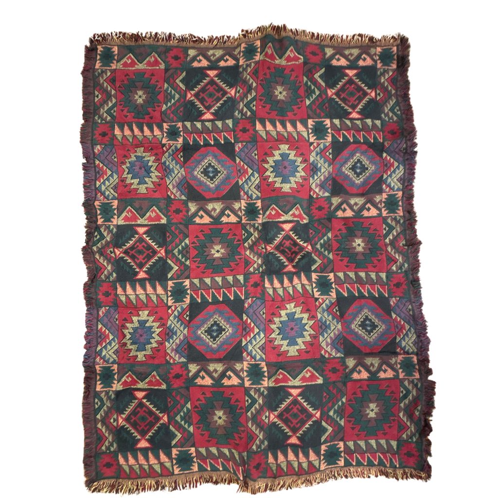 vintageラグ ブランケット マルチカバー タペストリー USA製 ネイティブアメリカン 民族 幾何学模様 Rug Blanket Ortega 3277