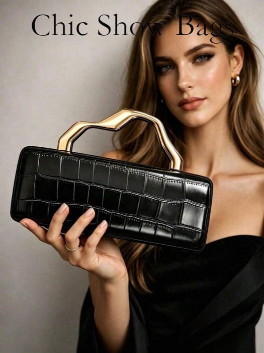 バッグ レディース パーティーバッグ 女性用イブニングハンドバッグ、長方形のハードシェルクラッチ、クロコダイル型押しフェイクレザー財布、金属ハンドル付き取り外し可能なチェーン、エレガントな正式な夕方/パーティー/バンケット用ショルダーバッグ