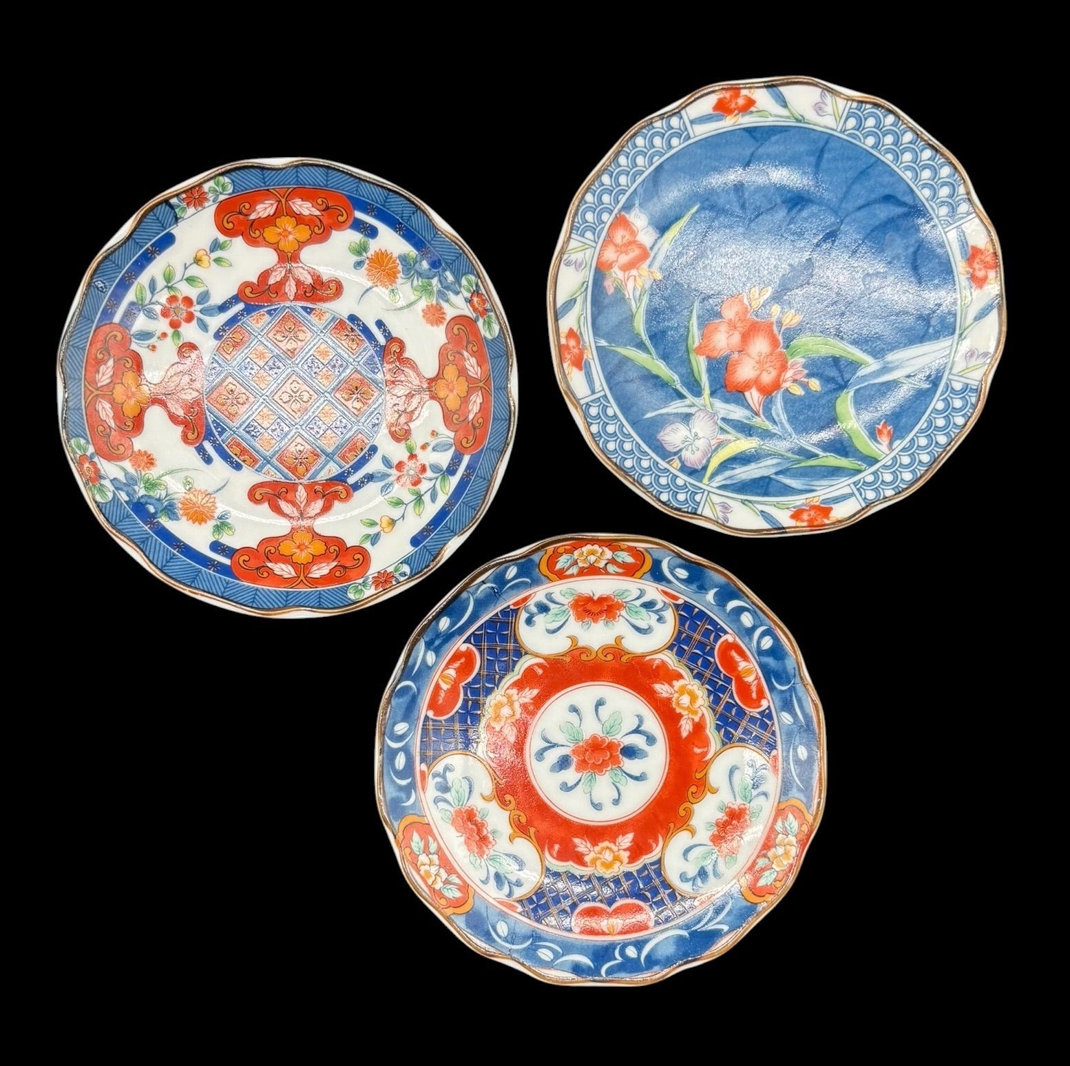 3客セット】有田焼 雅東苑窯 色絵 小皿 絵違い 染付 絵皿 飾皿 時代物