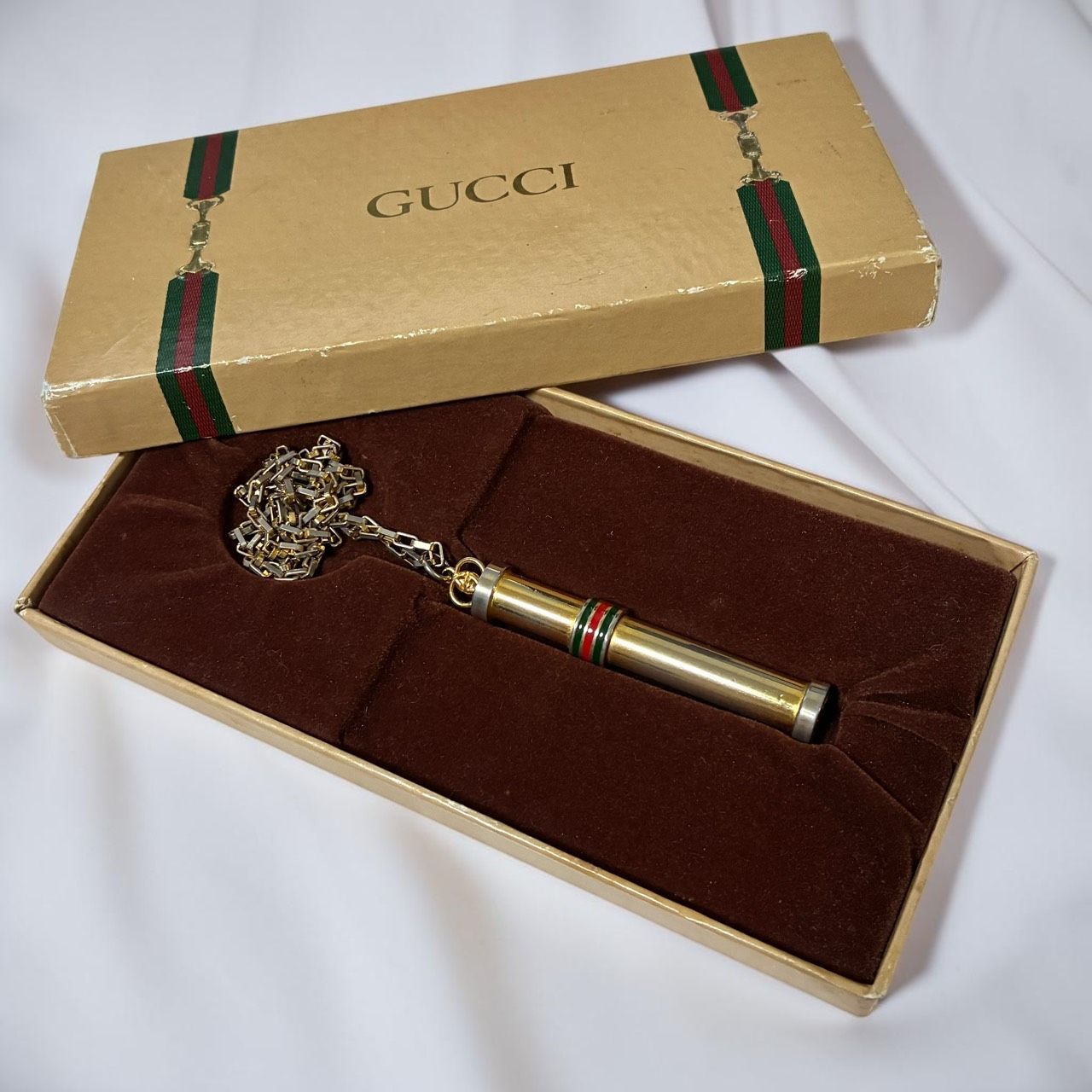 【ヴィンテージ】GUCCI グッチ オールドグッチ 香水 パフュームボトル チェーン ペンダント ネックレス インターロッキングGG シェリーライン レア 2580 ブランド箱 アクセサリー ファッション 小物 希少 レディース イタリア製