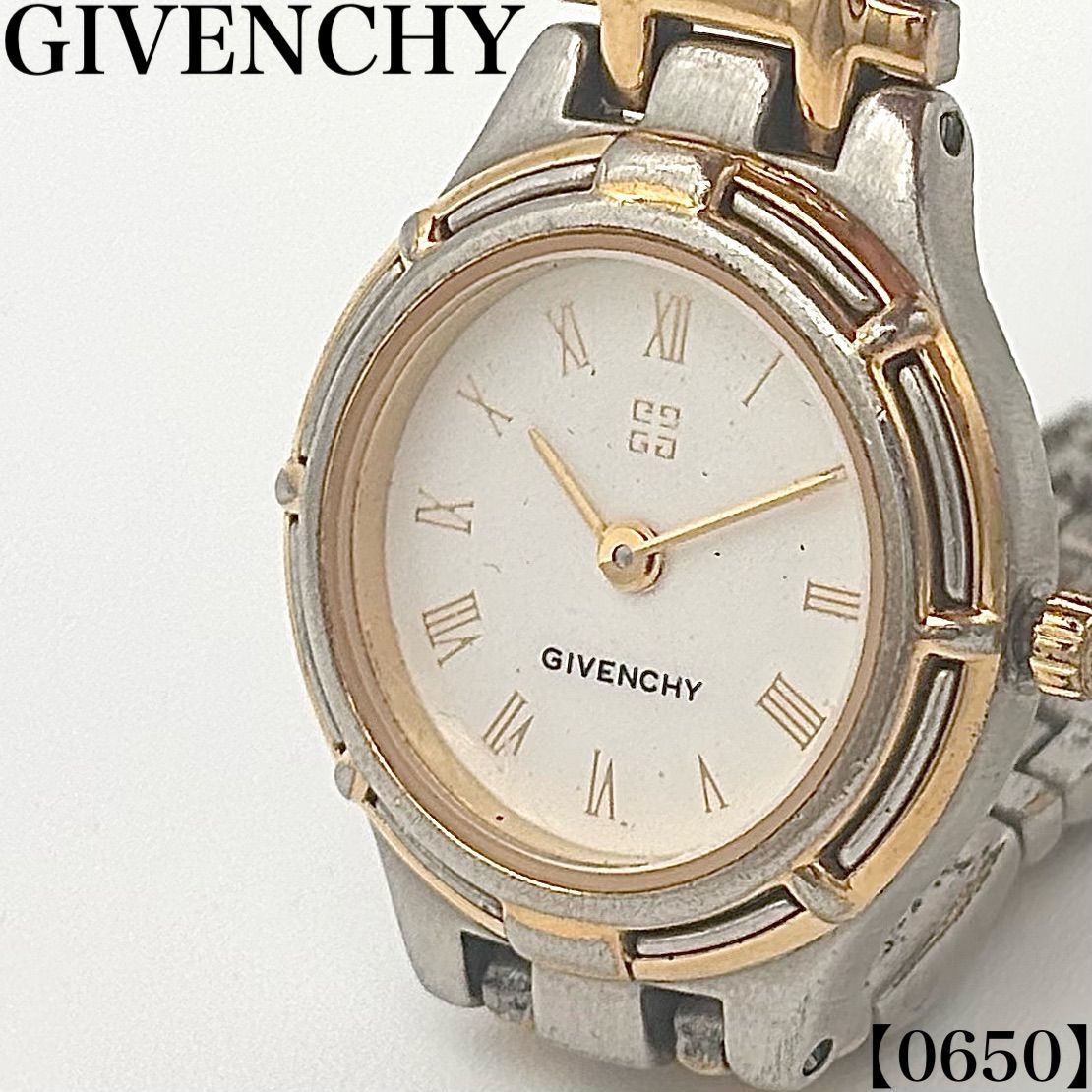 稼働品 Working item ジバンシー GIVENCHY 腕時計 レディース Ladies クォーツ Quartz 白文字盤 コンビ ゴールド ローマンインデックス 4Gロゴ ラウンド 2針 0650