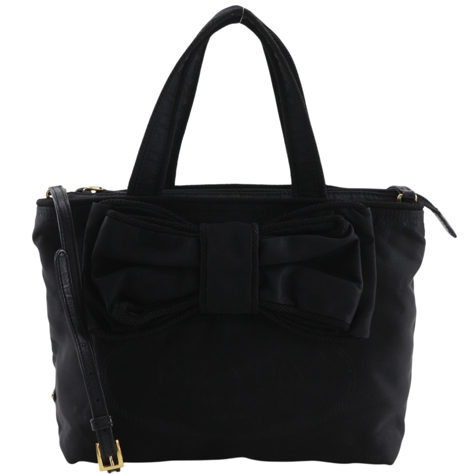 【PRADA】プラダ ロゴ リボン 2WAYショルダー ナイロン 黒 レディース ハンドバッグ
