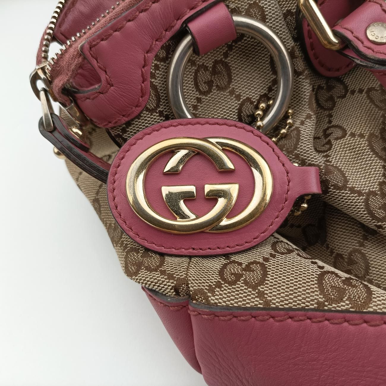 グッチGucciスーキー ベージュ x ピンク キャンバス×レザー 247902