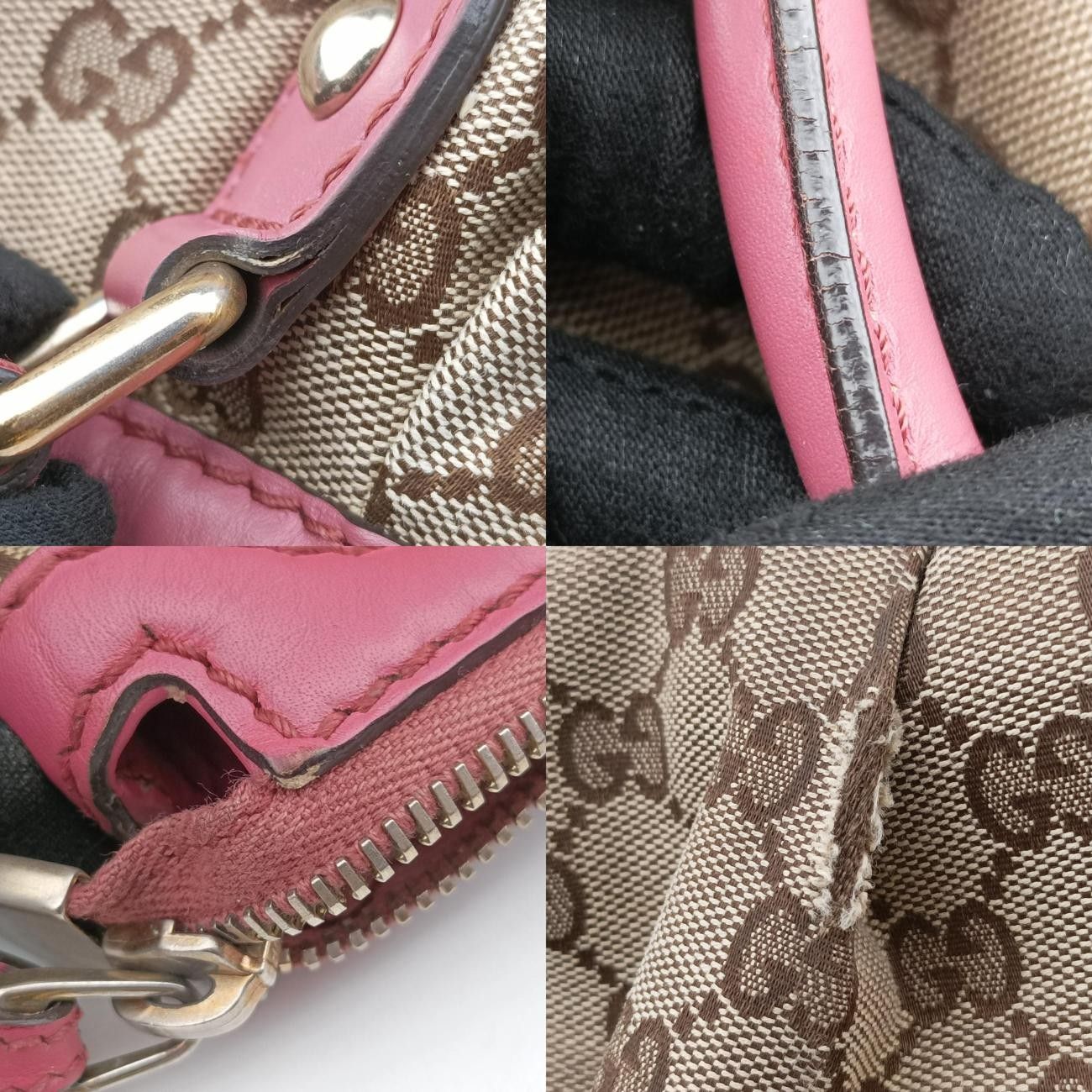 グッチGucciスーキー ベージュ x ピンク キャンバス×レザー 247902