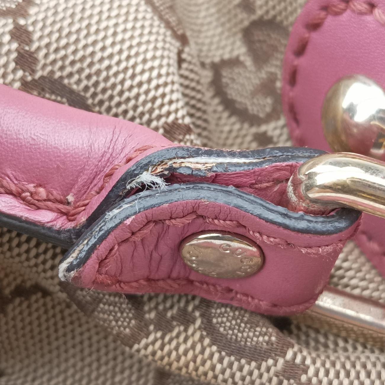 グッチGucciスーキー ベージュ x ピンク キャンバス×レザー 247902