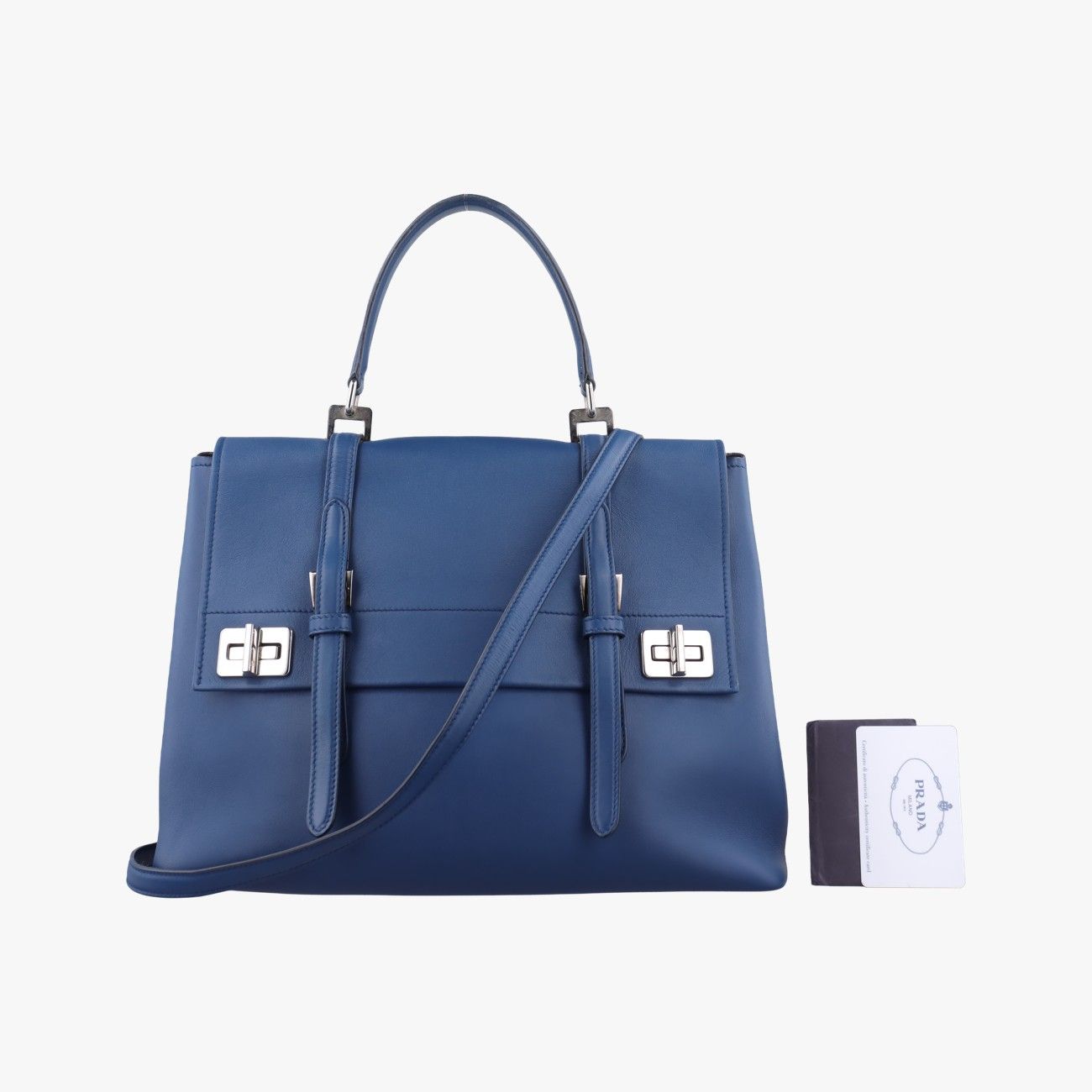 プラダPradaハーフフラップダブルターンロック ブルー サフィアーノレザー BN2821 117 F