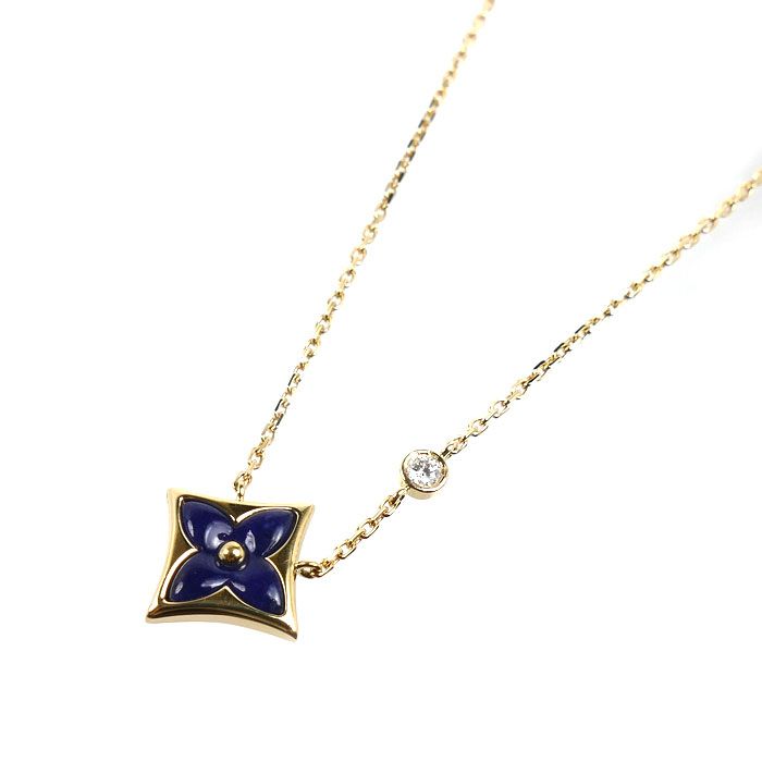 LOUIS VUITTON ルイ・ヴィトン K18YG イエローゴールド スター ブロッサムBB ネックレス Q03914 J53914 ダイヤモンド 3.9g 38.5/40.5cm ソーダライト×ダイヤモンド レディース 中古