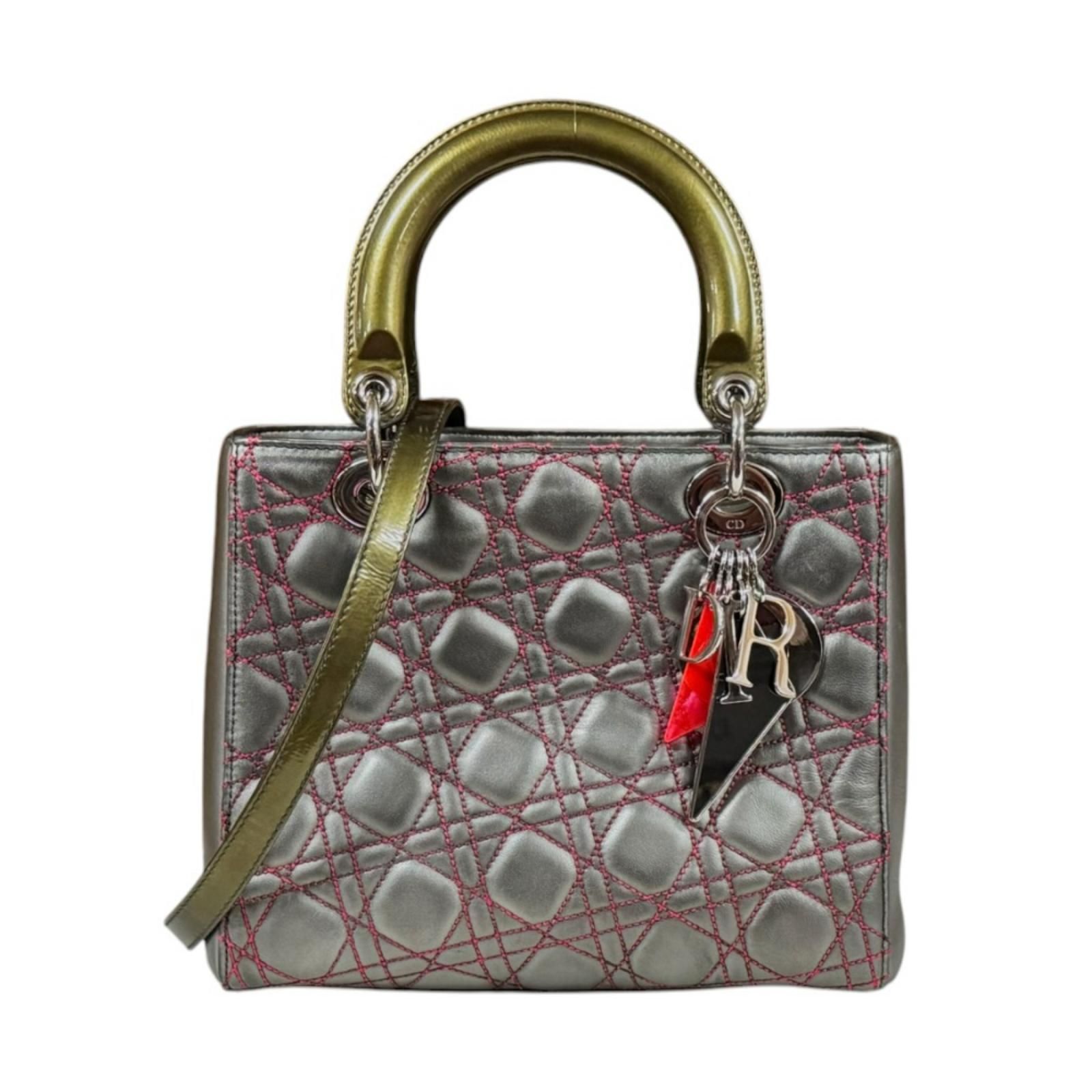 クリスチャンディオール レディディオールミディアム カナージュ ショルダーバッグ レザー シルバー レディース Christian Dior 中古 クリスチャンディオール