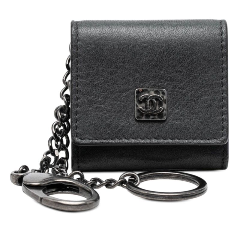 シャネル ココマーク キーホルダー バッグチャーム フォトケース 写真入れ ブラック系 レザー レディース CHANEL【1-0276103】