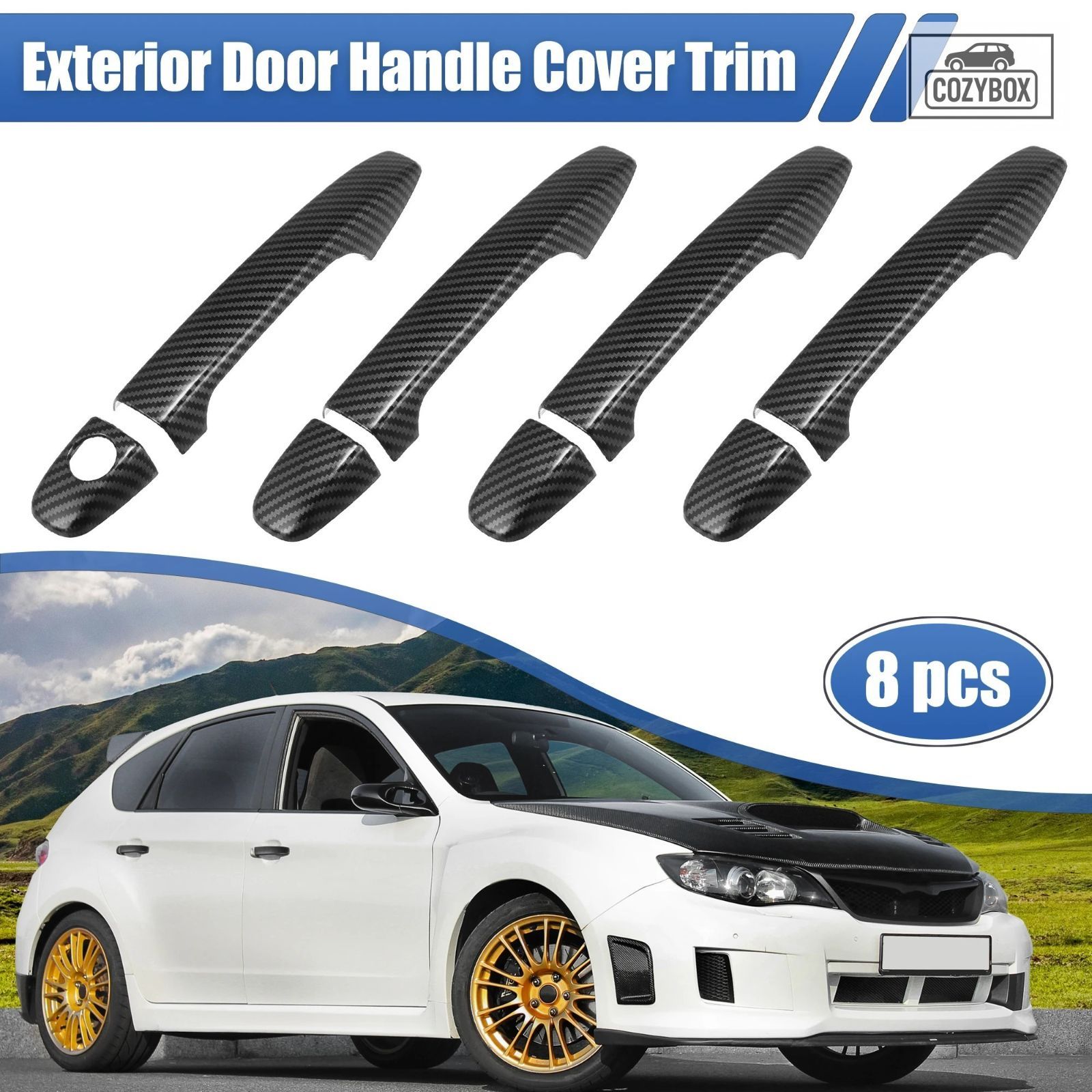 X Autohaux 8 個 カーボンパターンドア ハンドル カバー トリムキー穴 スバル WRX STi