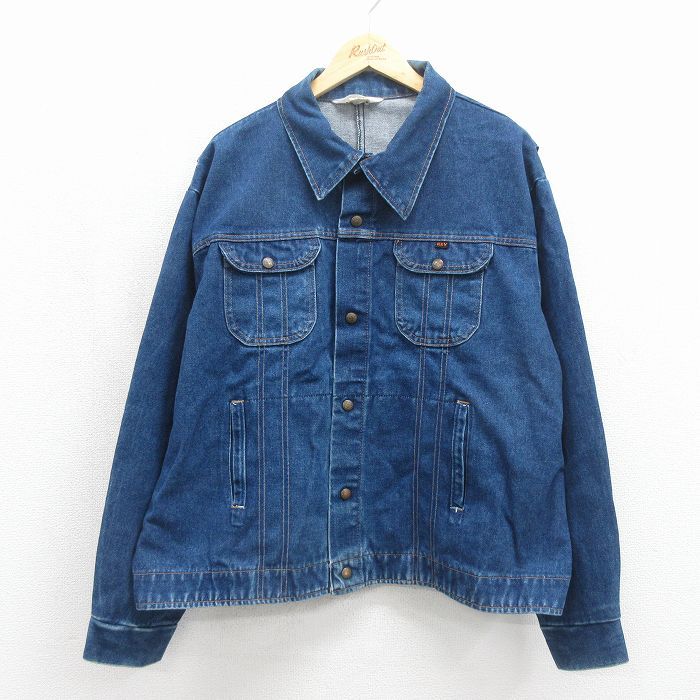 XL/古着 キー KEY 長袖 ジージャン メンズ 80年代 80s 大きいサイズ コットン USA製 ネイビー デニム 26may29