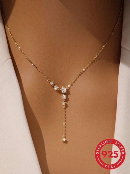 ジュエリー レディース ネックレス ペンダントネックレス 925スターリングシルバーネックレス スパークリングジェムストーン 1個入り、ファッショナブルでエレガント、高品質ジュエリー、女性の日常、パーティー、記念日のアウトフィットに適しています