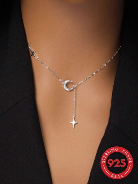 ジュエリー レディース ネックレス ペンダントネックレス 1個 ハンドメイド 星月タッセル デザイン 925スターリングシルバー ペンダントネックレス、彼女、記念日、質の良い宝飾品ギフトボックス付き