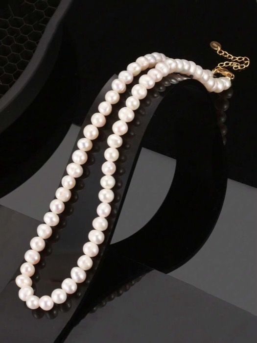 ジュエリー レディース ネックレス ビーズネックレス 925スターリングシルバー チェーン ラウンド型 5-7mm 白い淡水養殖真珠ネックレス 16+2インチ ハンドメイドビーズチェーン 本真珠 チョーカーネックレス レディースジュエリー 調整可能 母の