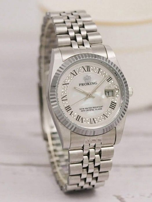 腕時計 メンズ クォーツ メンズ腕時計、35mm ステンレススチール ビジネス 防水 ローマ数字 母貝ダイヤル リストウォッチ、高級ステンレススチール カレンダー クォーツ ファッション腕時計、最高の誕生日プレゼントの選択
