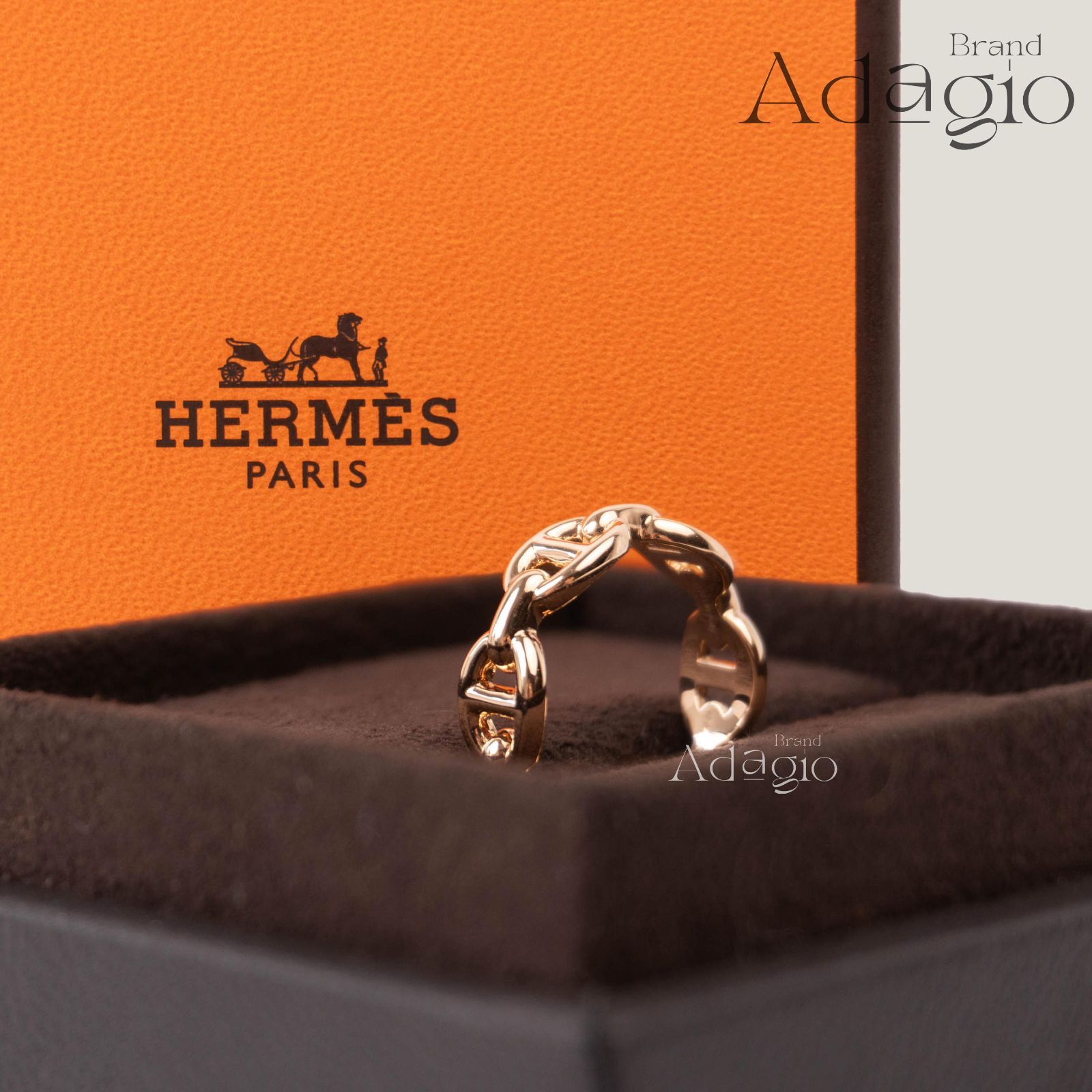 【新品同様・未使用】HERMES エルメス リング 《 シェーヌ・ダンクル・アンシェネ 》 ピンクゴールド PM48 Enchainee Ring アクセサリー 指輪 送料無料 レディース メンズ 中古